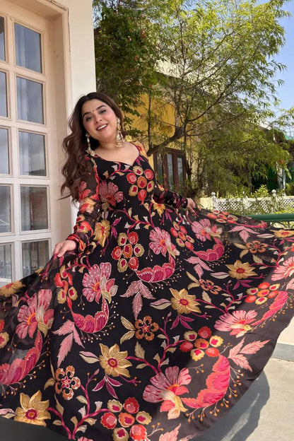 Sunayana Printed Tabby Organza Anarkali Suit Set