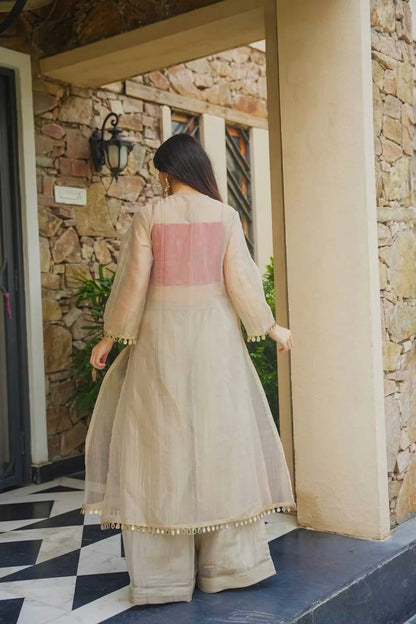 Delightful Cream Colour Salsa Embroidery Mirror Work Suit