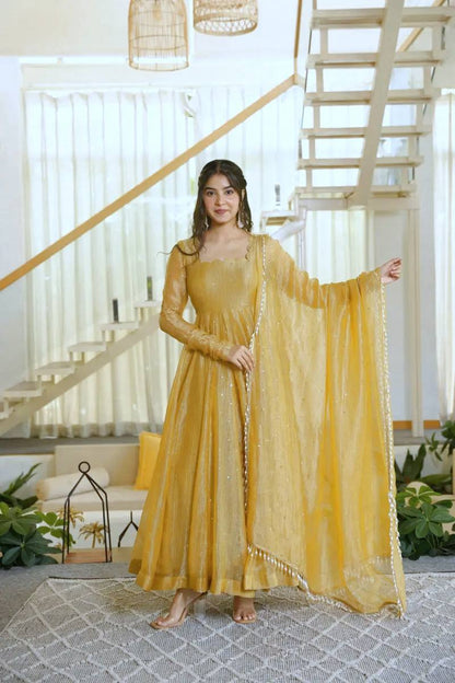 Designer Party Wear Foil Work Gown