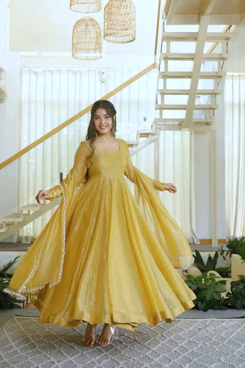 Designer Party Wear Foil Work Gown