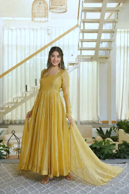 Designer Party Wear Foil Work Gown