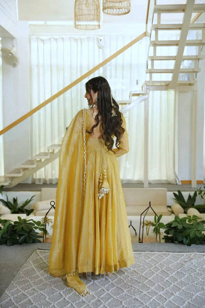 Designer Party Wear Foil Work Gown