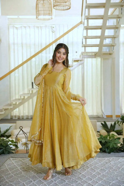 Designer Party Wear Foil Work Gown