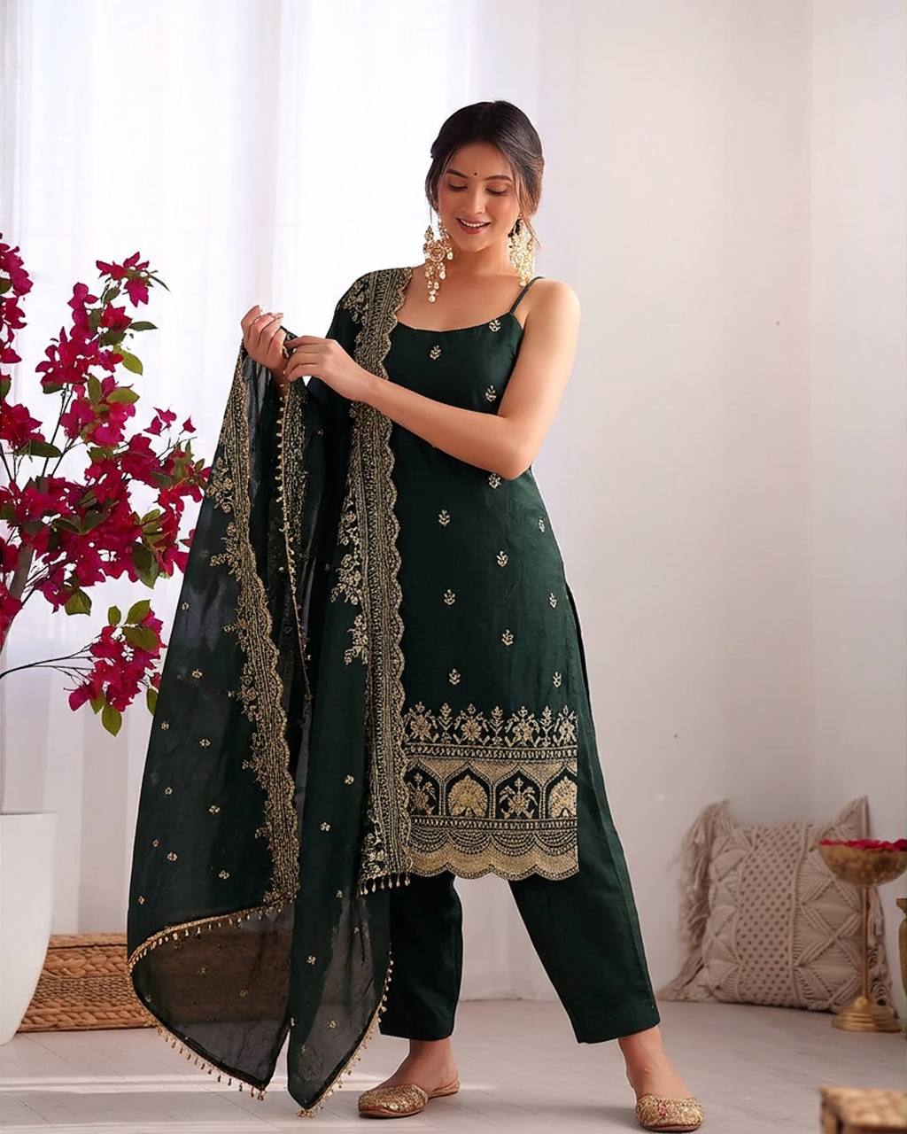 Elegant Festival Wear Green Colour 3 piece Set
