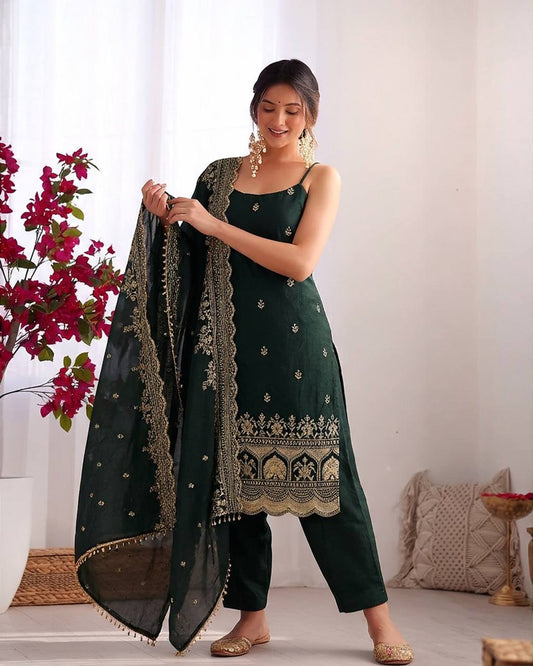 Elegant Festival Wear Green Colour 3 piece Set