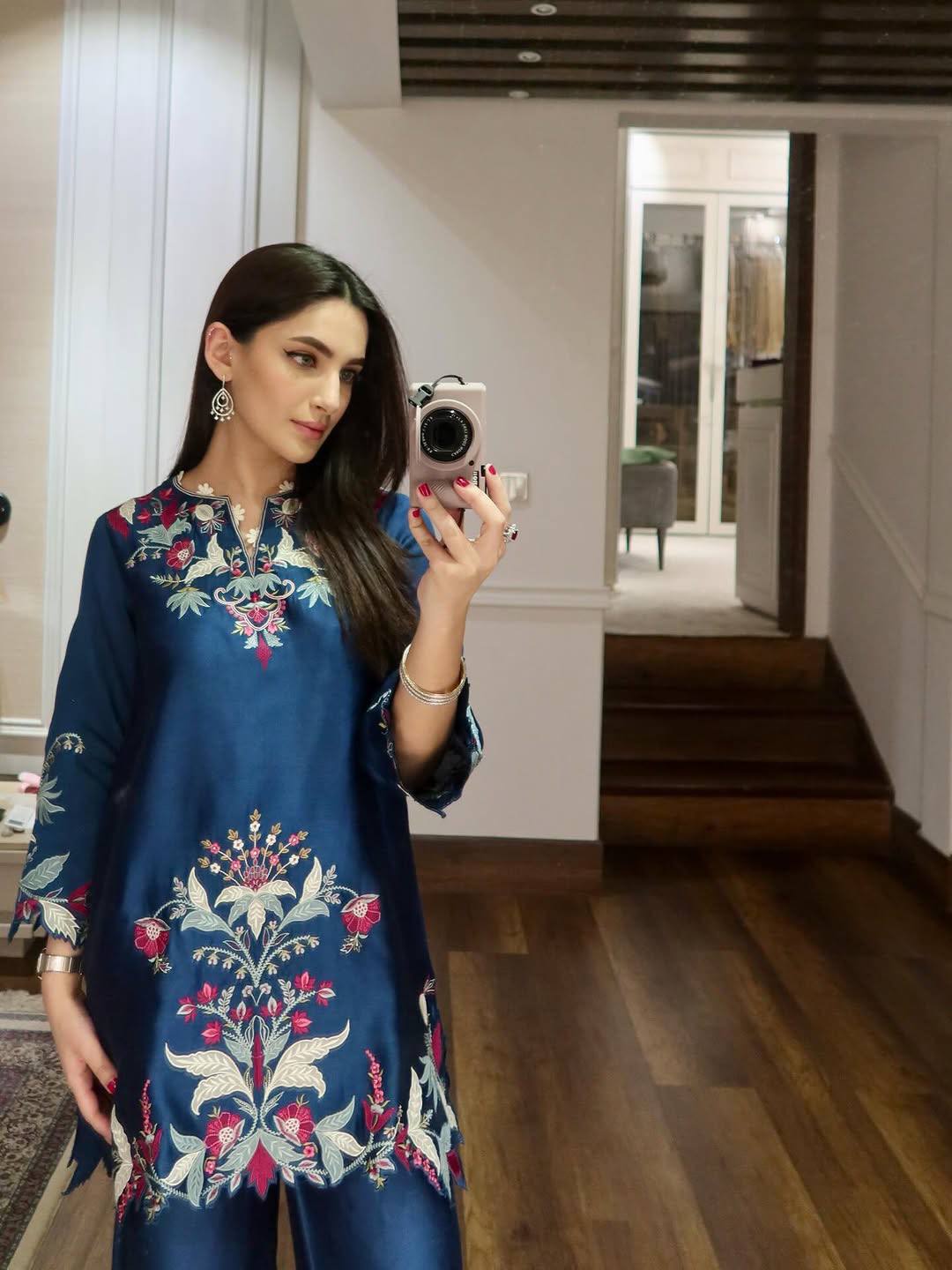 Portable Navy Blue Designer Embroidered Co Ord Set for Party Wear
