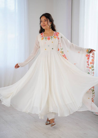 Majestic Georgette Anarkali Suits Set With Beautiful Embroidery Work For Party Wear Suits