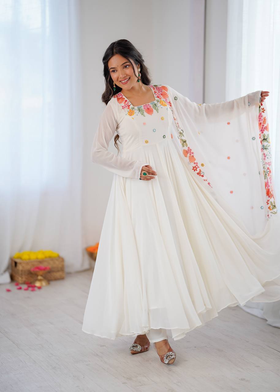 Majestic Georgette Anarkali Suits Set With Beautiful Embroidery Work For Party Wear Suits