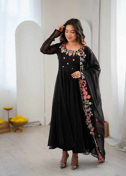 Majestic Georgette Anarkali Suits Set With Beautiful Embroidery Work For Party Wear Suits