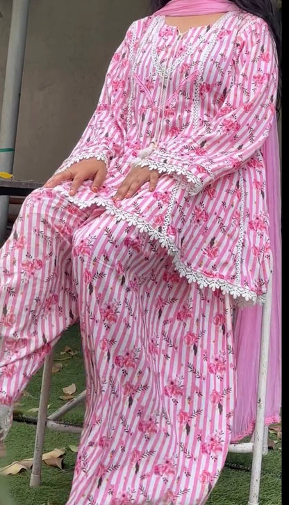 Classic Pink Natural Crap Printed Work Salwar Suit