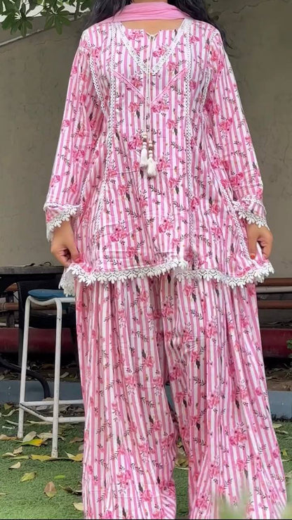 Classic Pink Natural Crap Printed Work Salwar Suit