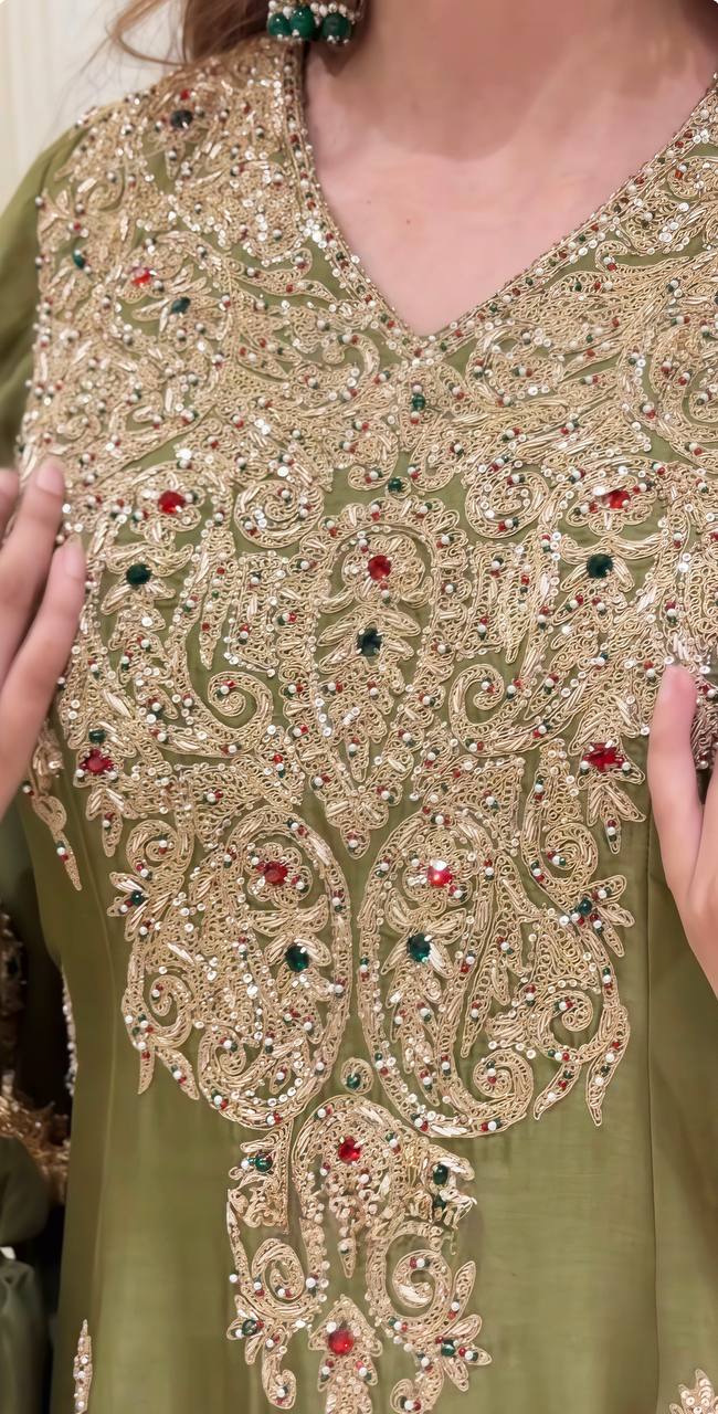 Green & Light Brown Color Party Wear Occasion Top & Palazzo or Pant
