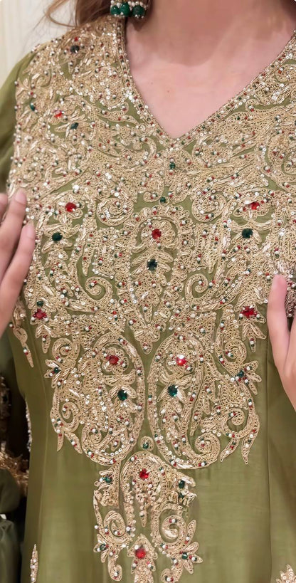 Green & Light Brown Color Party Wear Occasion Top & Palazzo or Pant