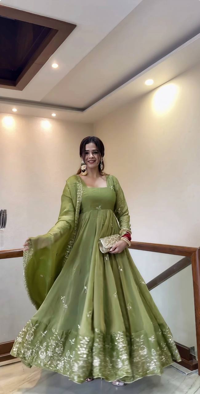 Festival Occasion Mehendi Color Heavy Gown