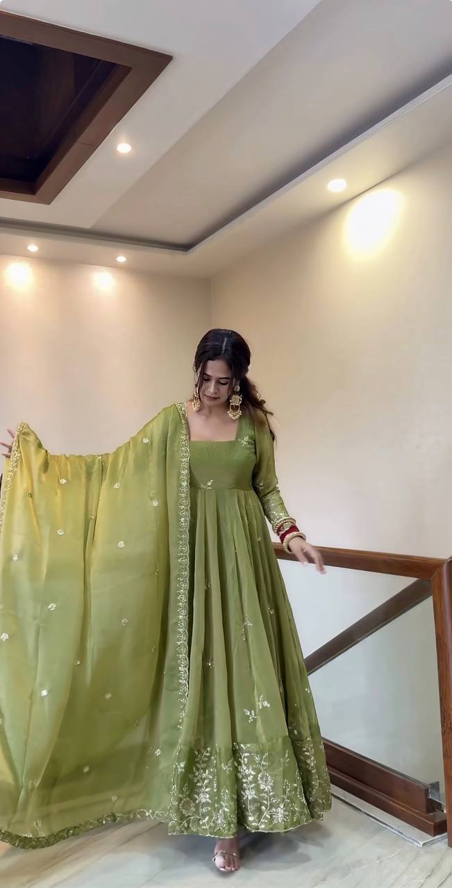 Festival Occasion Mehendi Color Heavy Gown