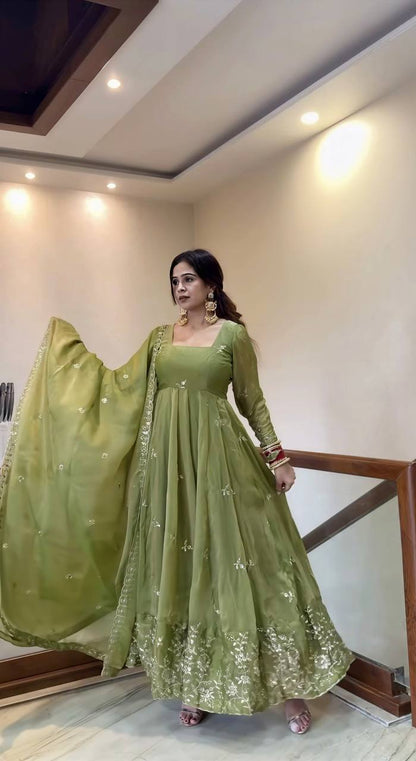 Festival Occasion Mehendi Color Heavy Gown
