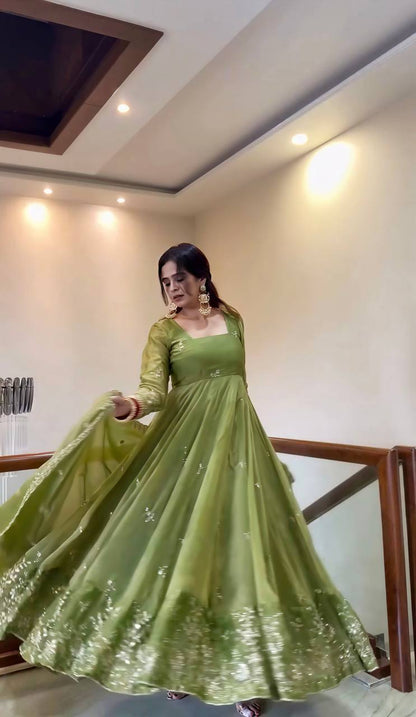 Festival Occasion Mehendi Color Heavy Gown