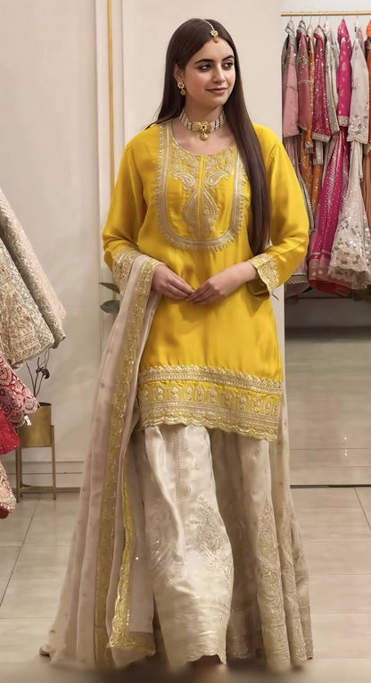 Women’s Mustard Yellow Embroidered Suit Set