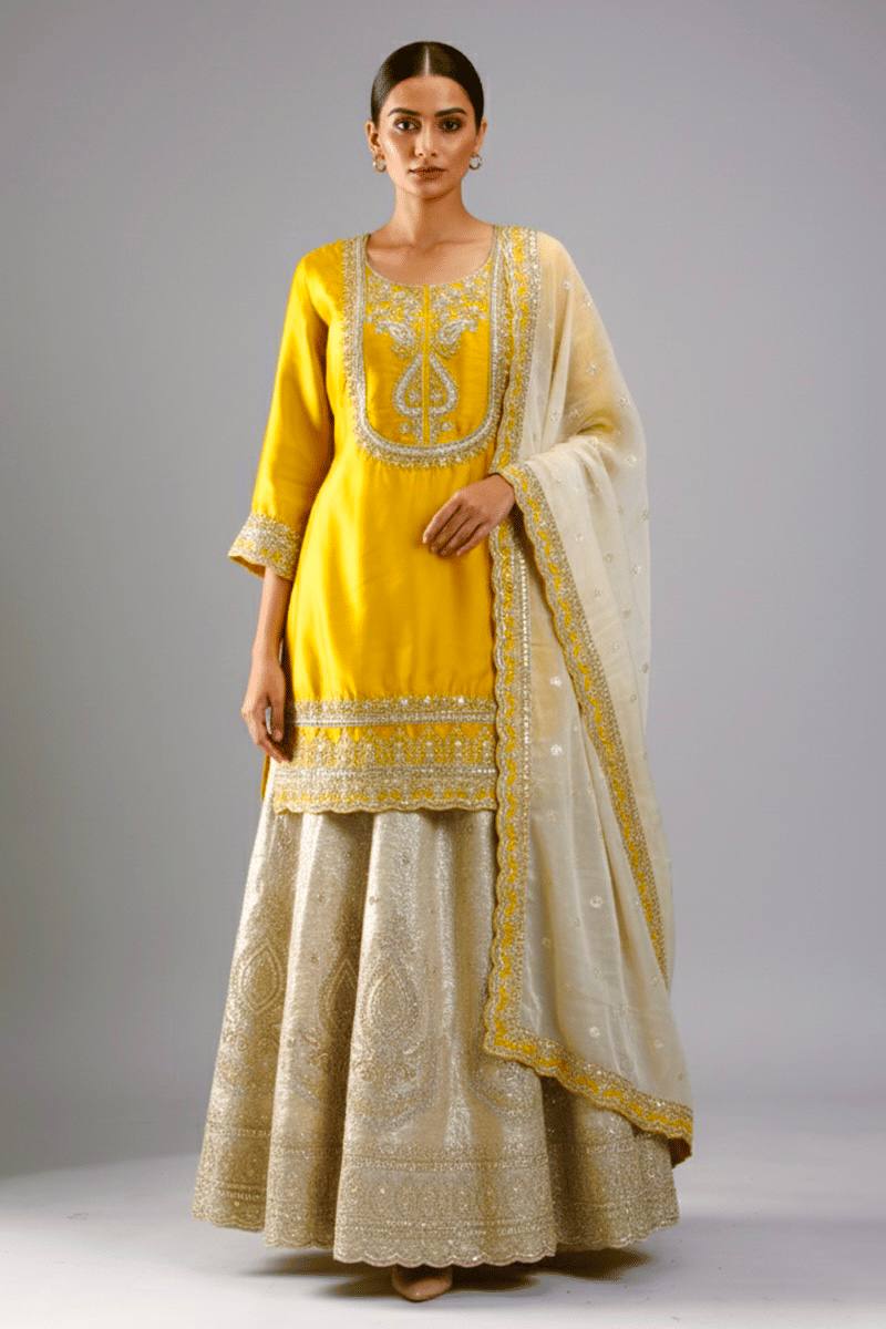 Women’s Mustard Yellow Embroidered Suit Set