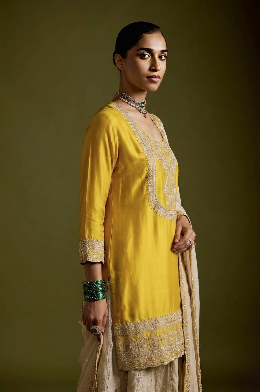 Women’s Mustard Yellow Embroidered Suit Set