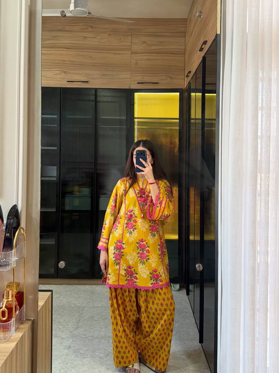 Premium Mustard Yellow Floral Printed Kurta Palazzo Set
