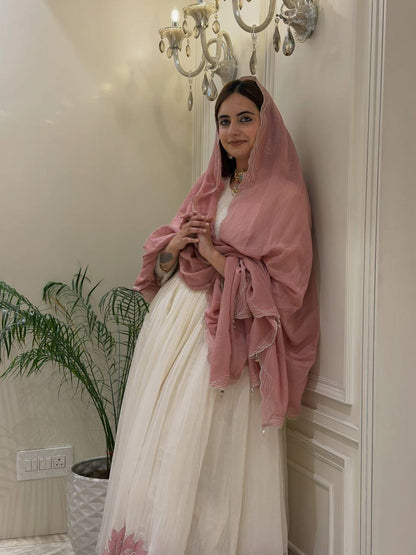 Elegant White Anarkali Dress with Pink Dupatta | Women’s Festive Wear