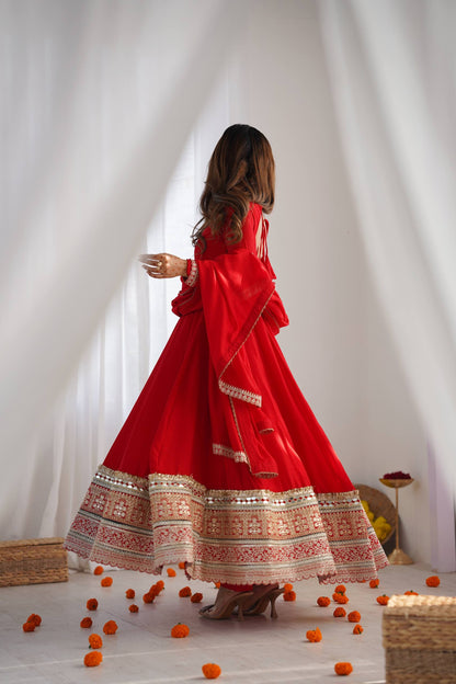 Red Traditional Anarkali Dress Set | Festive & Wedding Wear for Women
