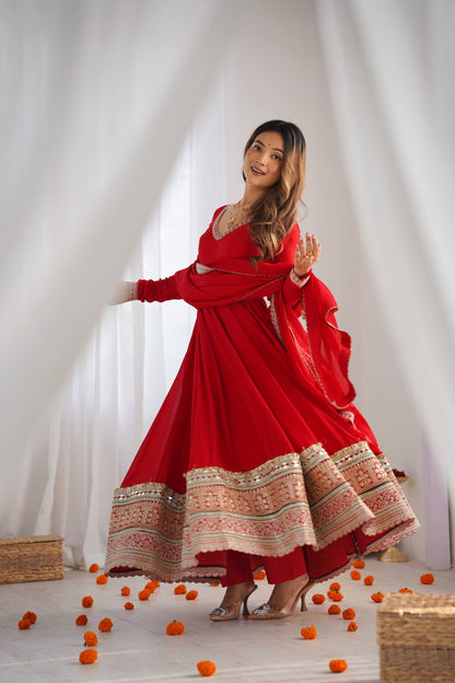Red Traditional Anarkali Dress Set | Festive & Wedding Wear for Women