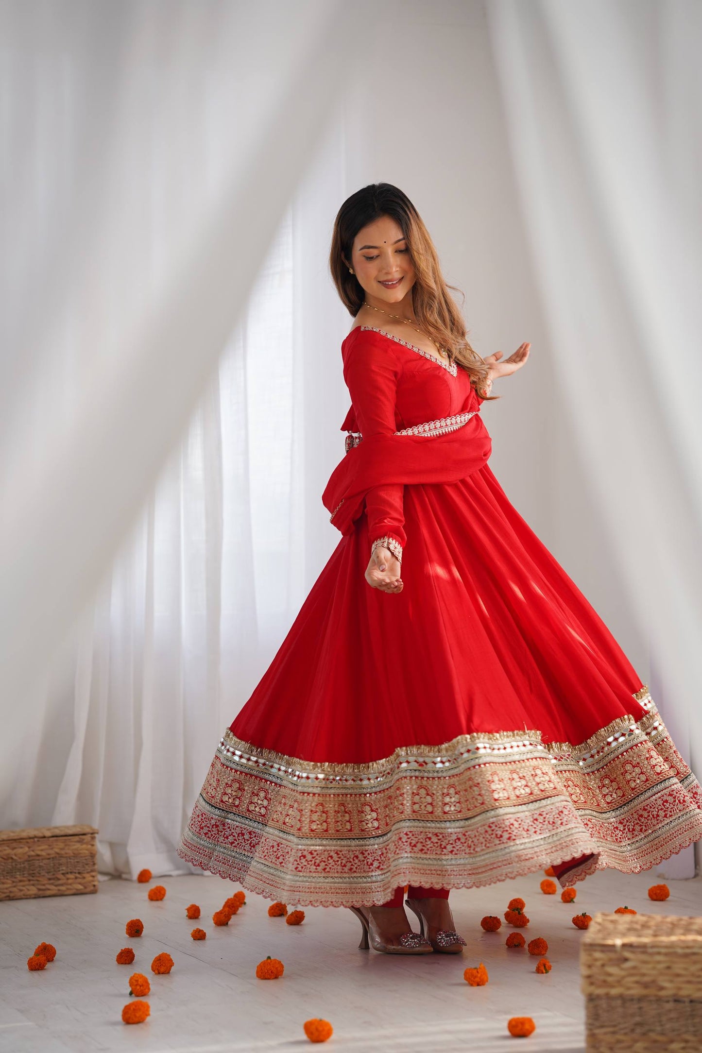 Red Traditional Anarkali Dress Set | Festive & Wedding Wear for Women