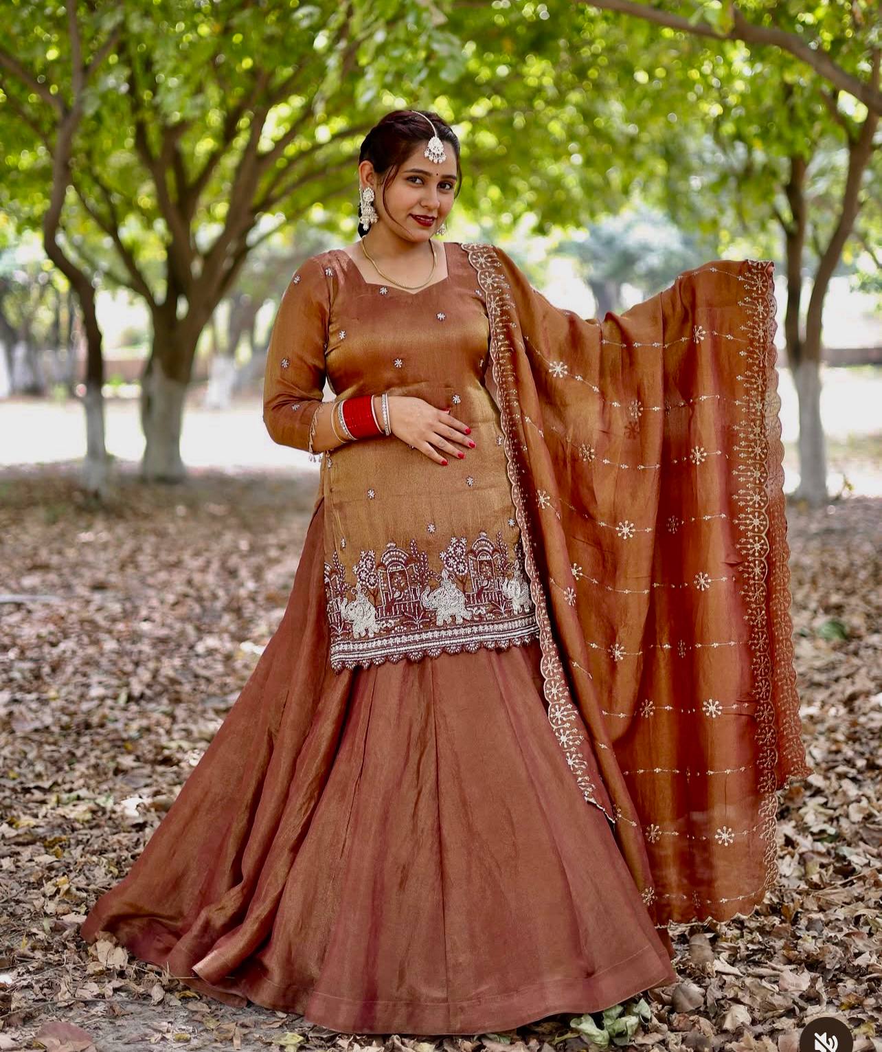 Traditional Brown Anarkali Suit with Embroidered Dupatta | Festive Collection