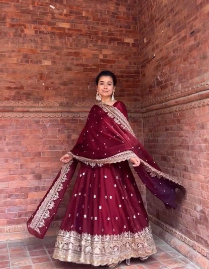 Royal Maroon Embroidered Anarkali Set – Perfect Wedding & Festive Wear