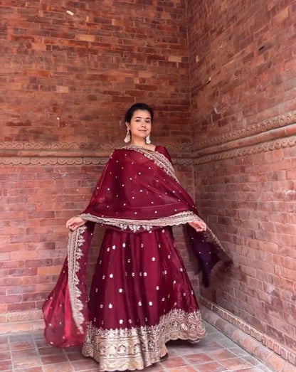 Royal Maroon Embroidered Anarkali Set – Perfect Wedding & Festive Wear