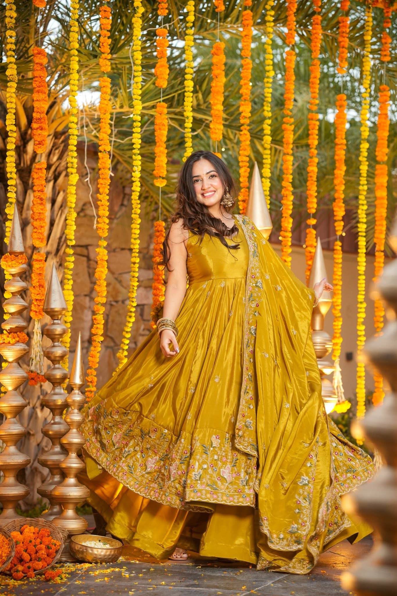 Festive Wear Floral Embroidered Anarkali Suit Set with Dupatta for Women