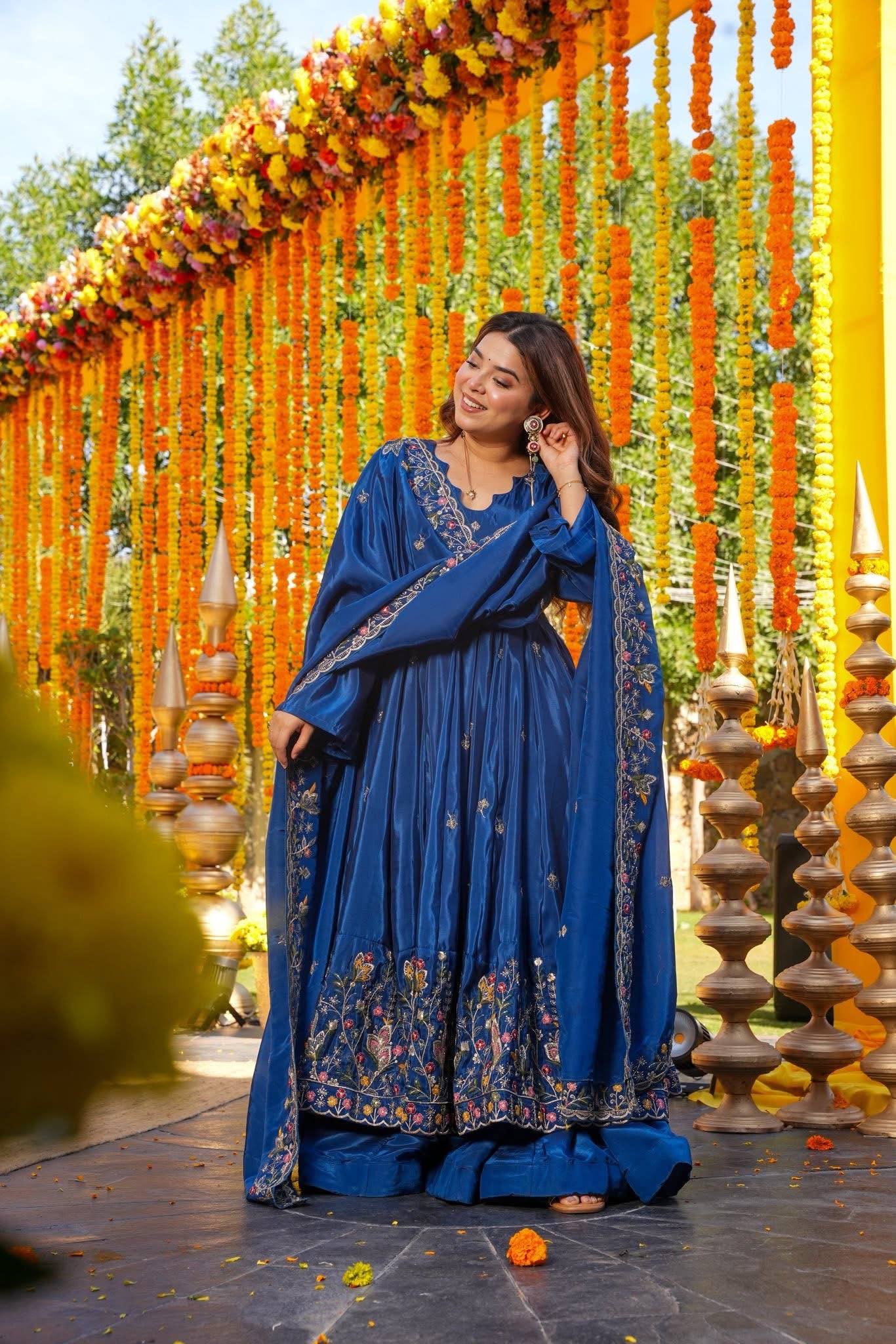 Festive Wear Floral Embroidered Anarkali Suit Set with Dupatta for Women