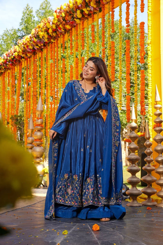 Festive Wear Floral Embroidered Anarkali Suit Set with Dupatta for Women