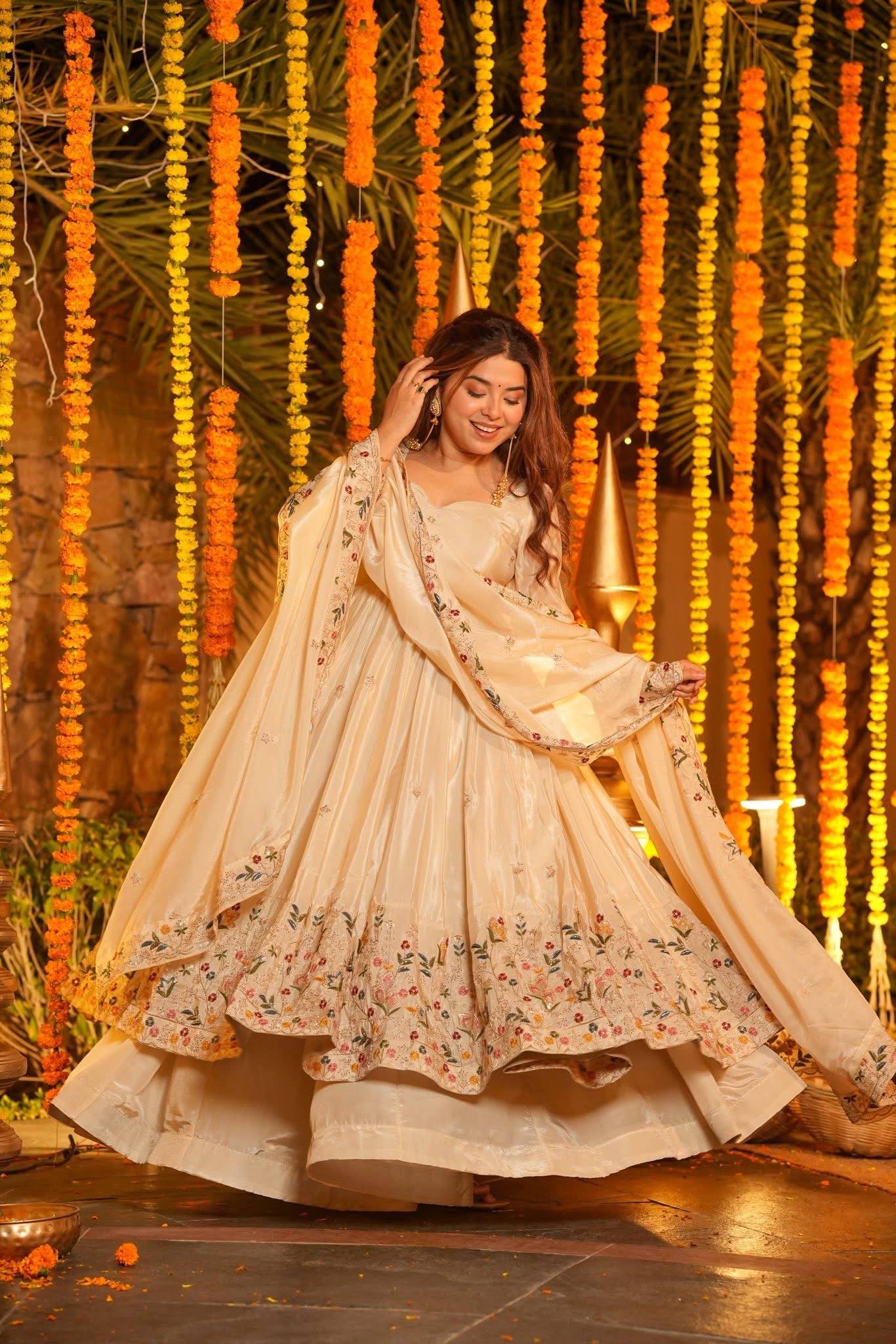 Festive Wear Floral Embroidered Anarkali Suit Set with Dupatta for Women