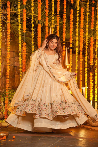 Festive Wear Floral Embroidered Anarkali Suit Set with Dupatta for Women