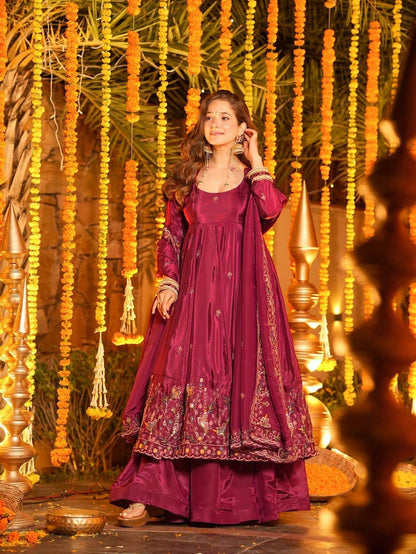 Festive Wear Floral Embroidered Anarkali Suit Set with Dupatta for Women