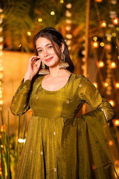 Royal Procession Border Silk Anarkali with Sheer Dupatta