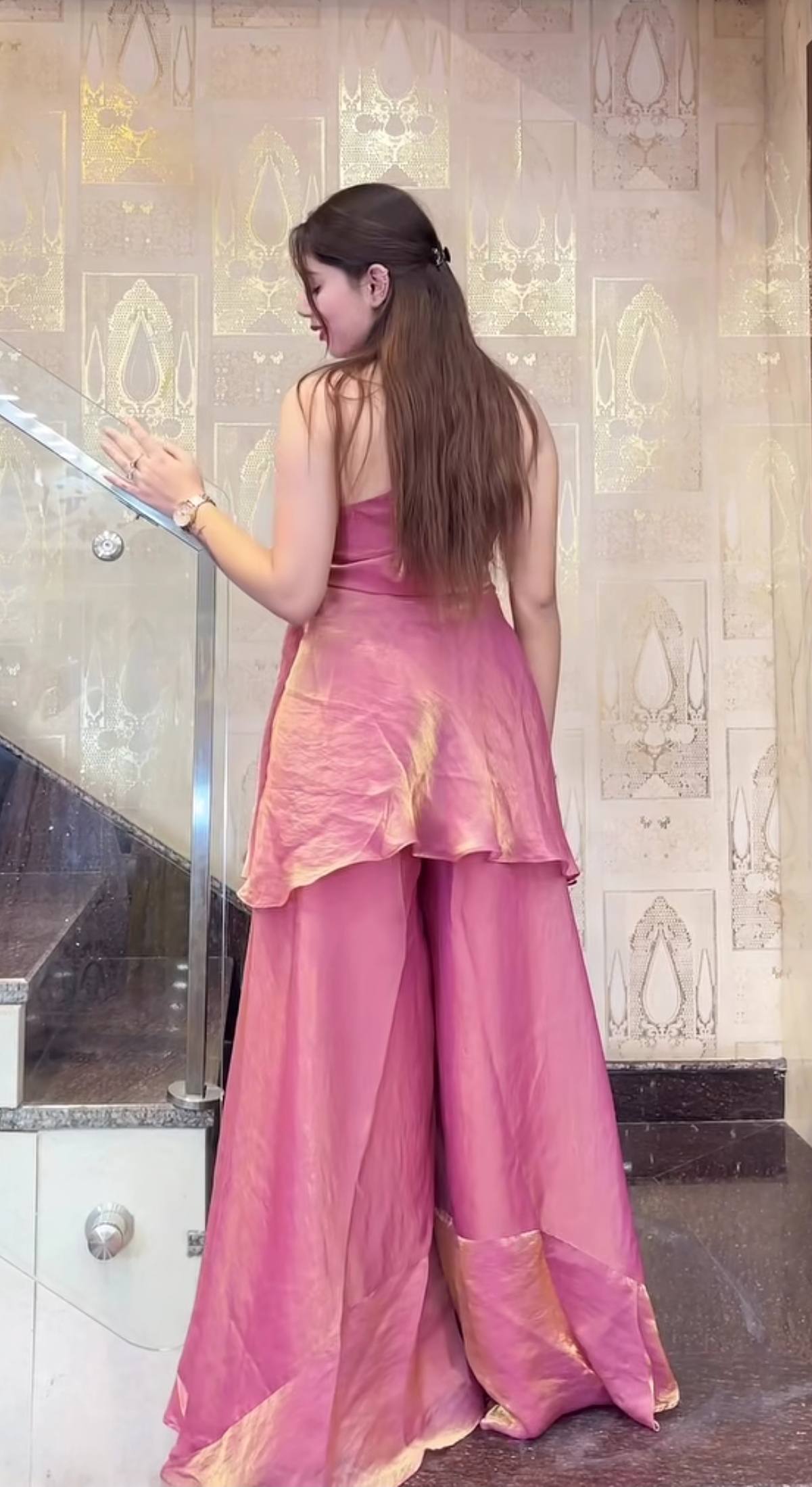Elegant Embroidered Halter Neck Top with Wide Palazzo Pants