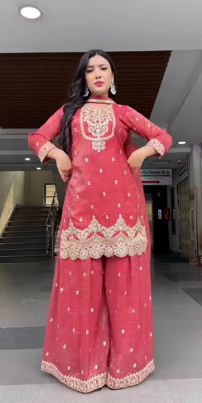 Traditional Scalloped Border Kurti & Sharara Set for Festive & Partywear