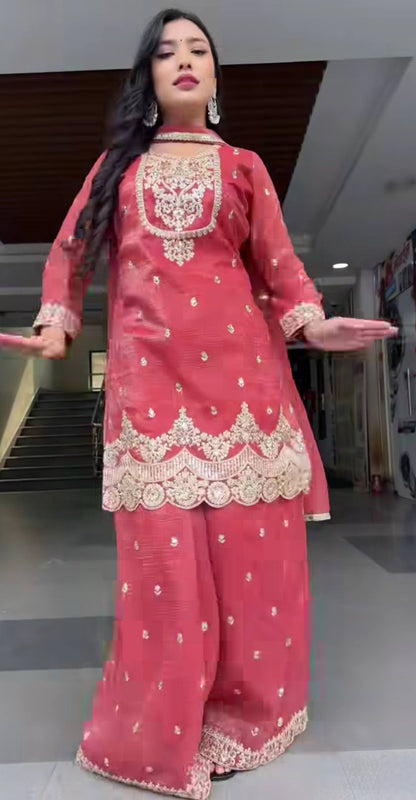 Traditional Scalloped Border Kurti & Sharara Set for Festive & Partywear