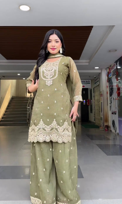 Traditional Scalloped Border Kurti & Sharara Set for Festive & Partywear