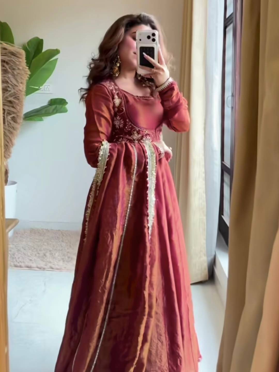 Designer Embroidered Vest Jacket Style Tissue Silk Ethnic Gown