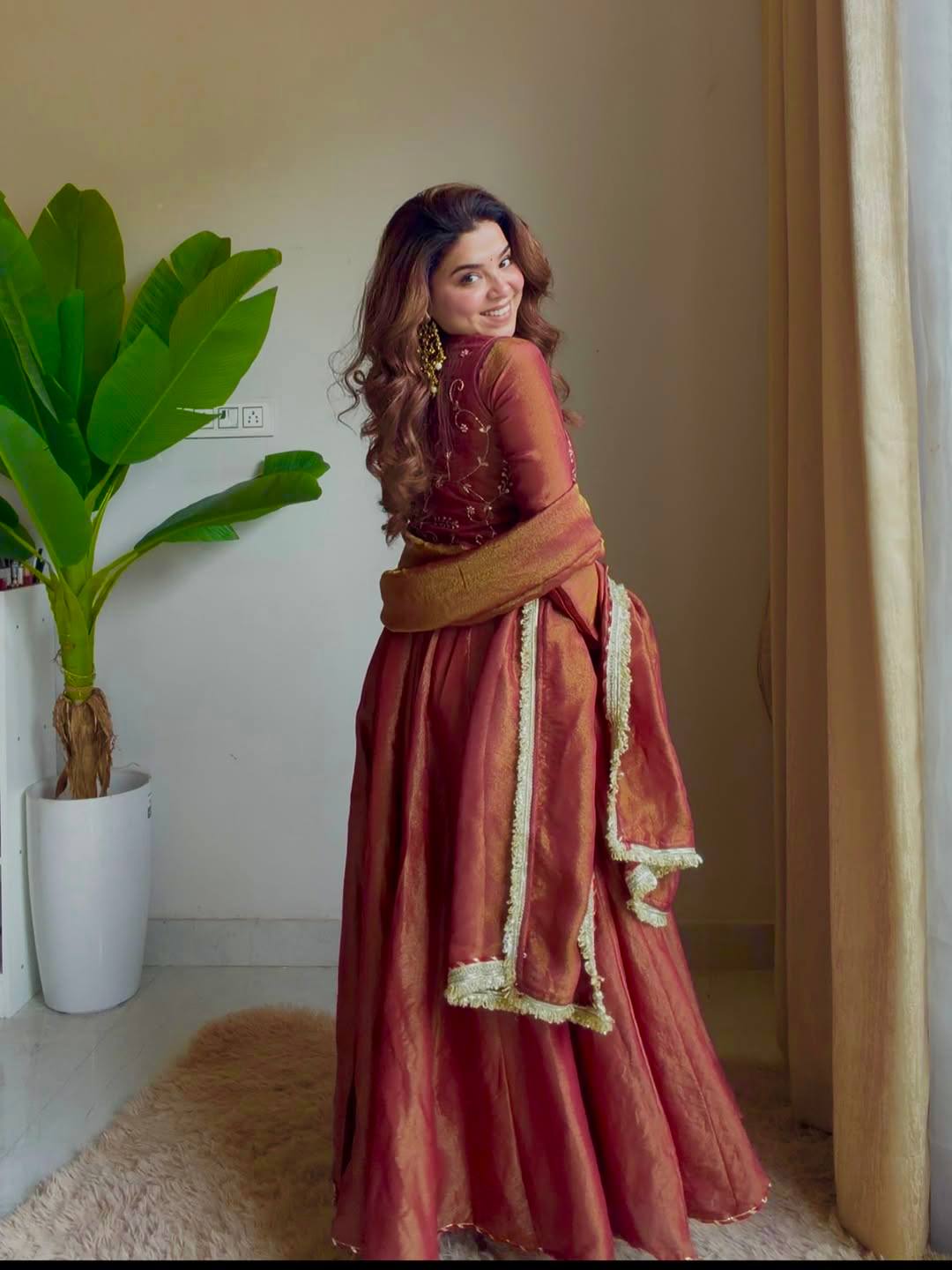 Designer Embroidered Vest Jacket Style Tissue Silk Ethnic Gown
