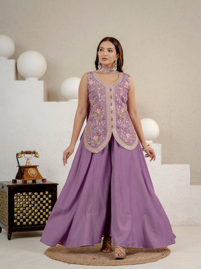 Designer Floral Embroidered Short Jacket Top & Palazzo Set for Sangeet & Festive Wear