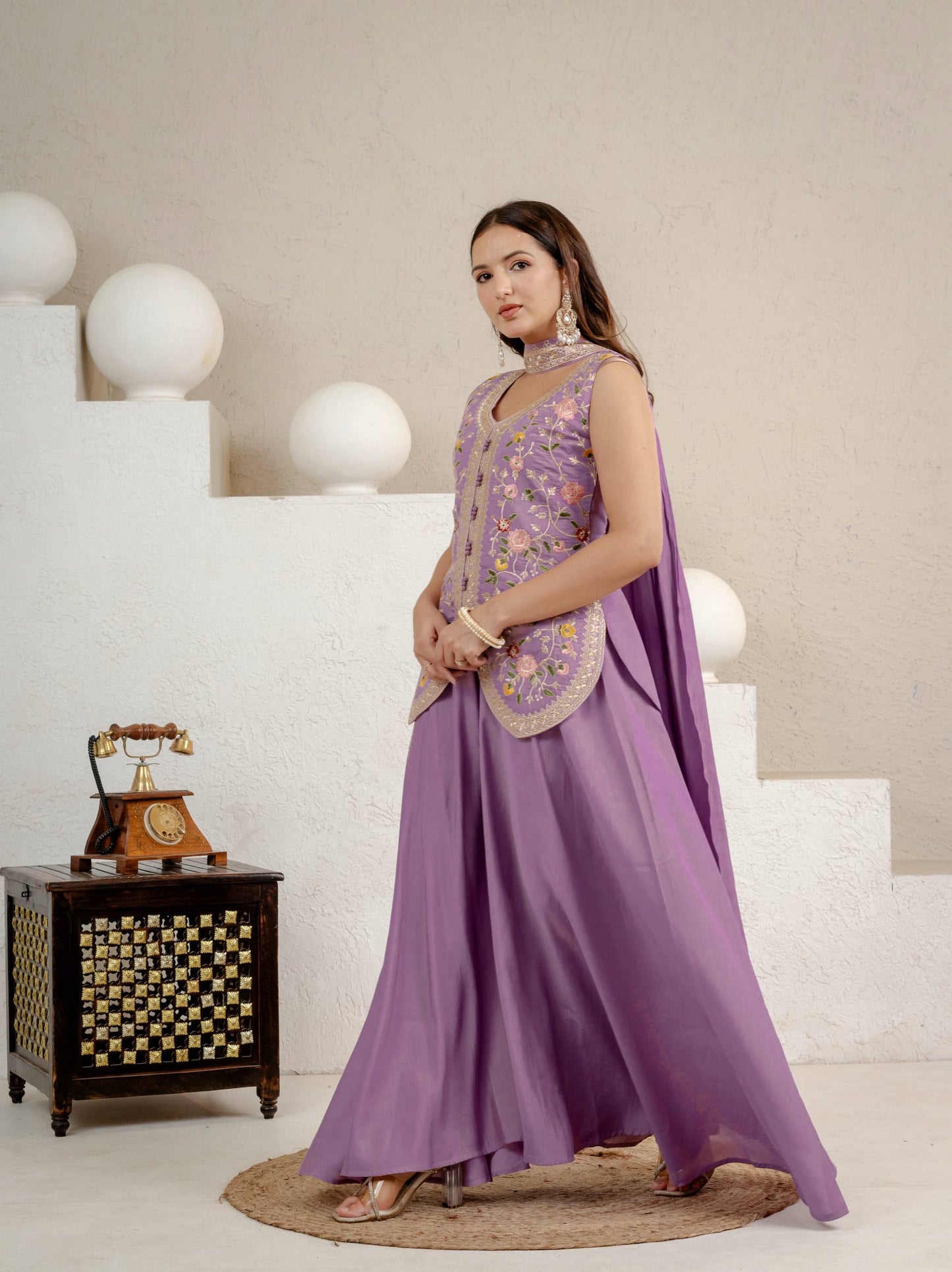 Designer Floral Embroidered Short Jacket Top & Palazzo Set for Sangeet & Festive Wear