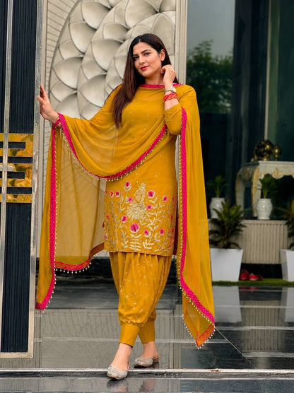 Festive Ethnic Punjabi Suit Set featuring Floral Zari Embroidery for Women