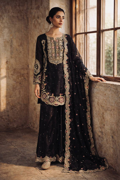 Scalloped Floral Embroidered Kurti & Sharara Set with Scallop Border Dupatta