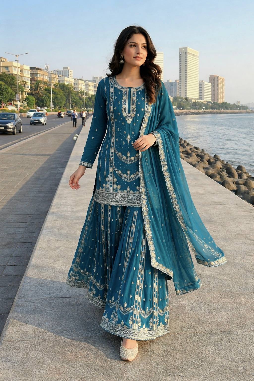 Designer Heavy Sequins Embroidered Kurti & Sharara Suit Set for Women
